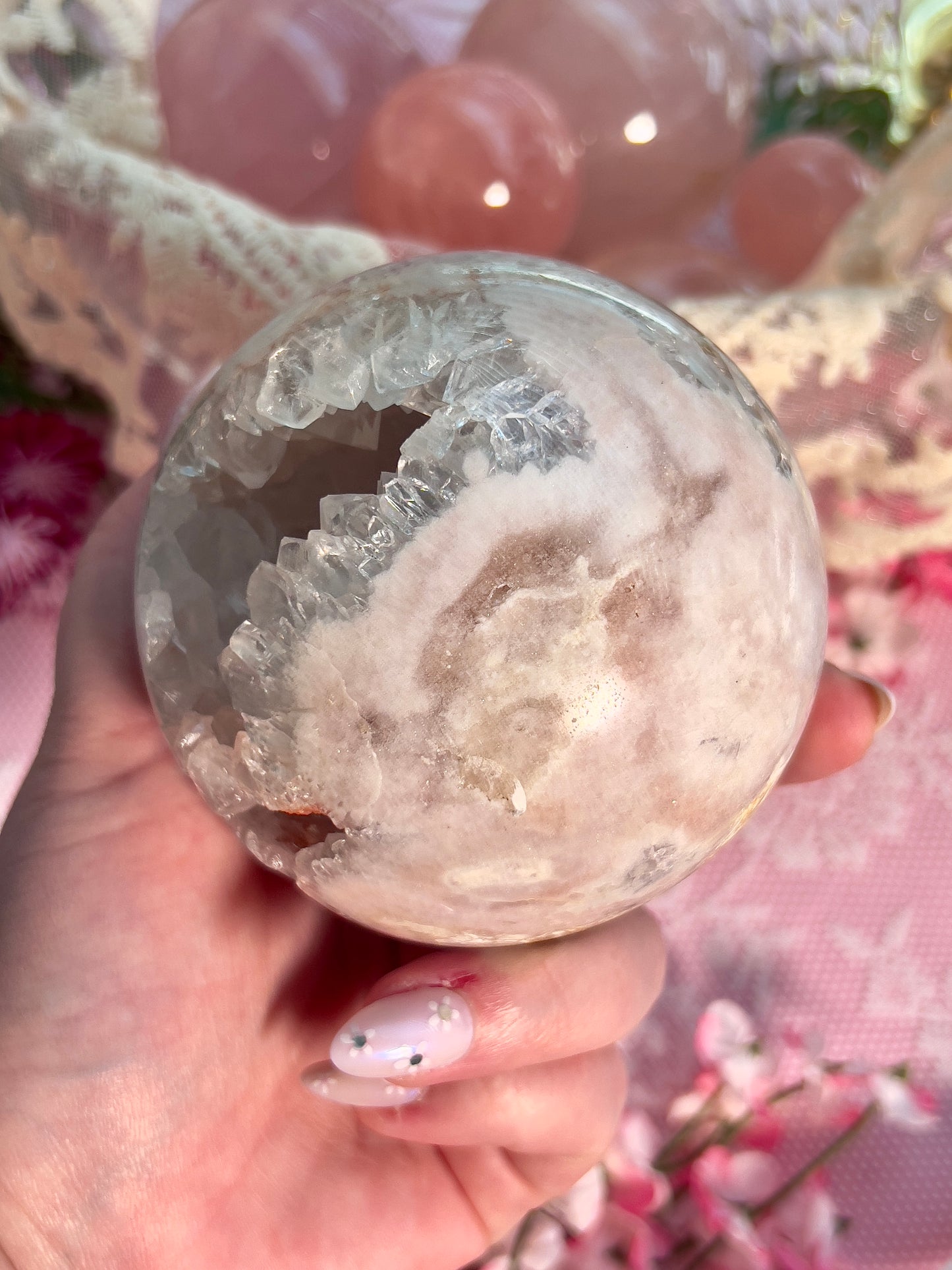 Ballet Slipper Pink Amethyst Sphere with Quartzy Druzy