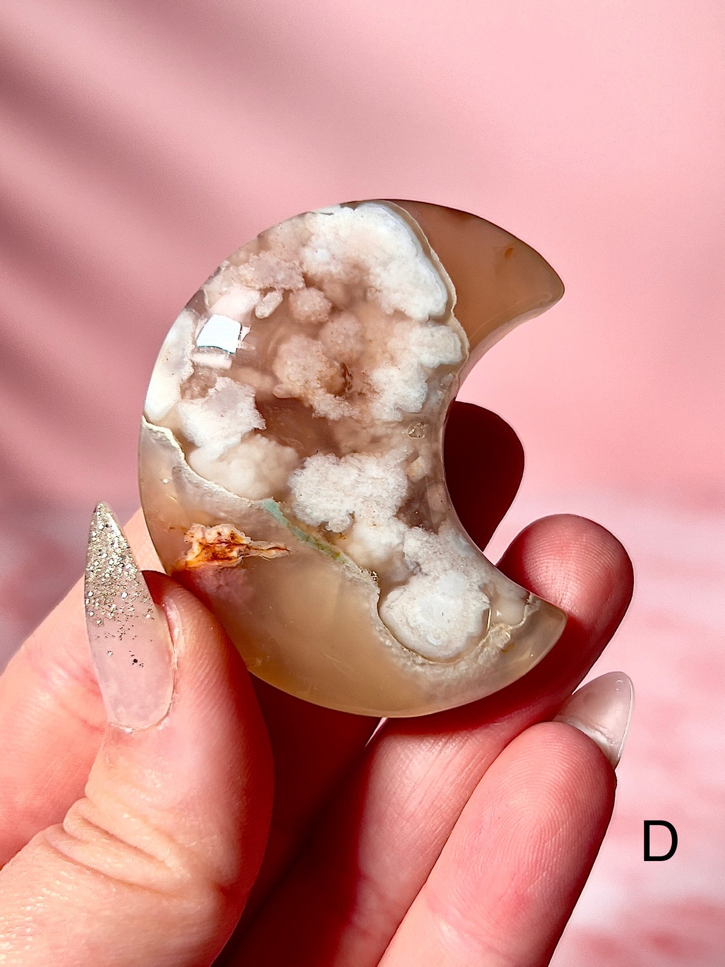 Blue and Pink Flower Agate Moons - Choose Your Own