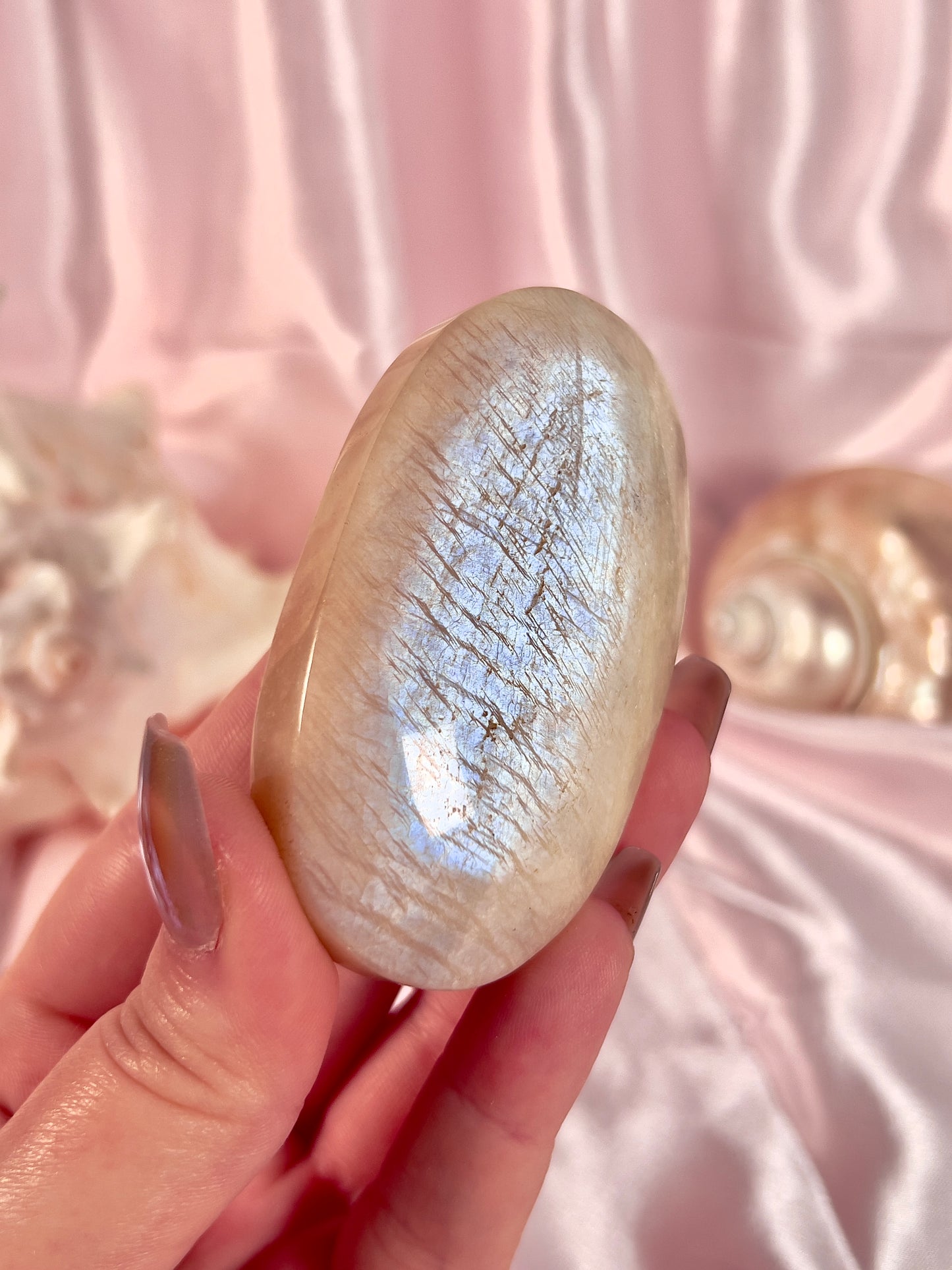 Blue Flash Moonstone Palm Stone