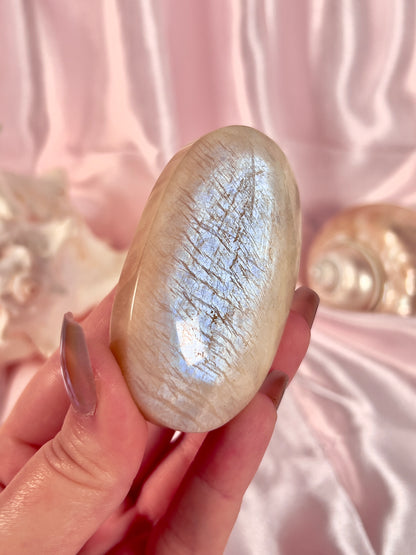 Blue Flash Moonstone Palm Stone