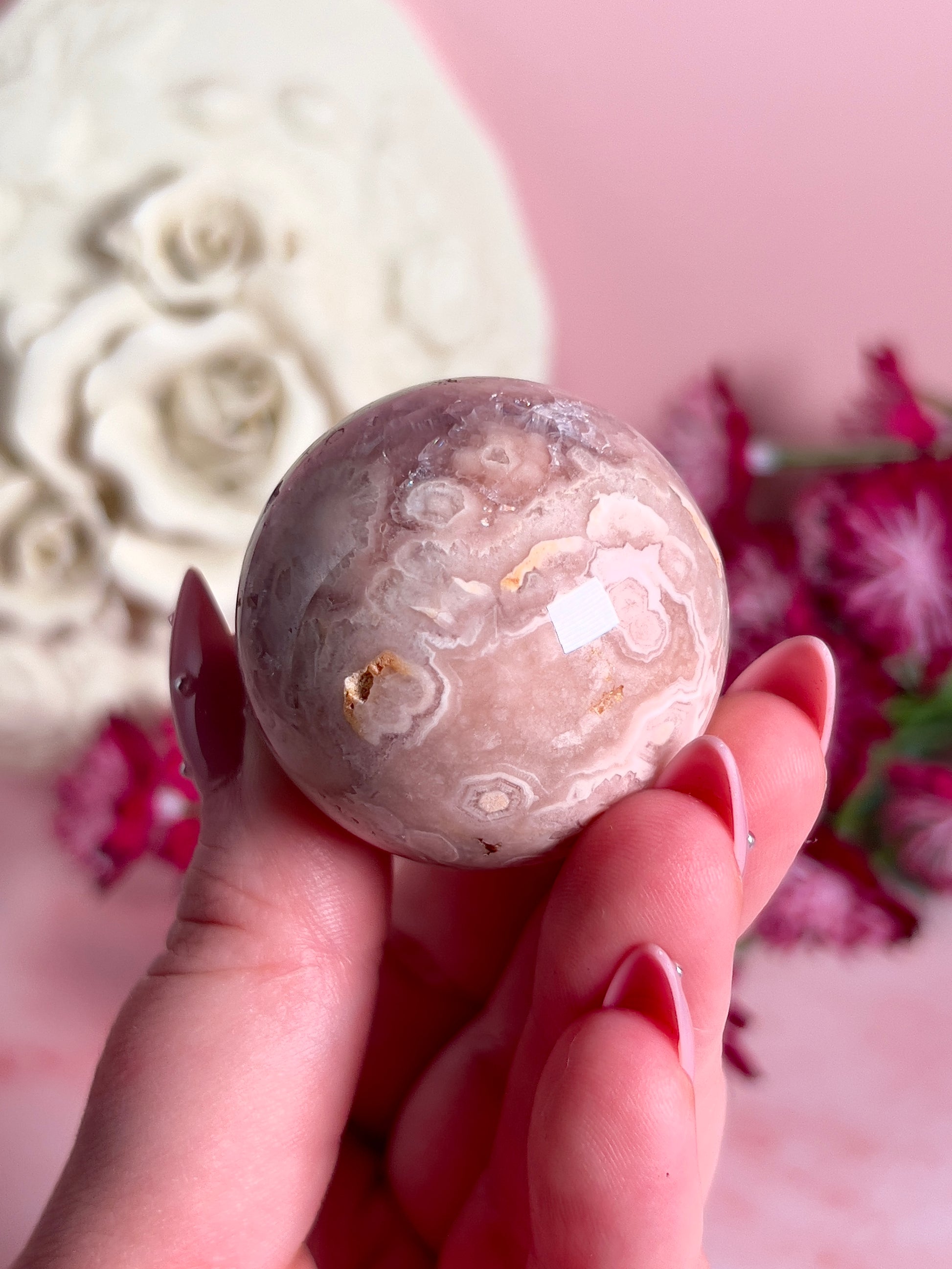 Pink Amethyst and Flower Agate Sphere