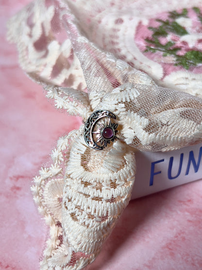 Amethyst Crescent Moon Vintage Style Ring - Choose Your Size