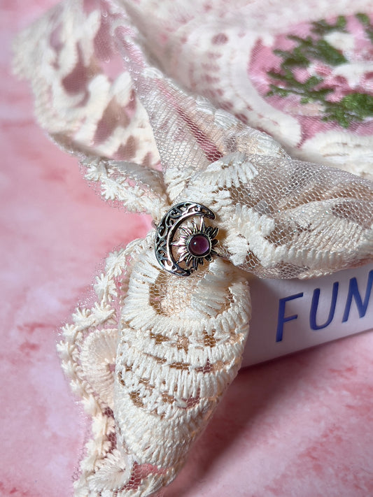 Amethyst Crescent Moon Vintage Style Ring - Choose Your Size