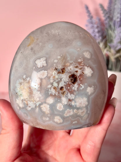 Pastel Blue Flower Agate and Quartz Freeform