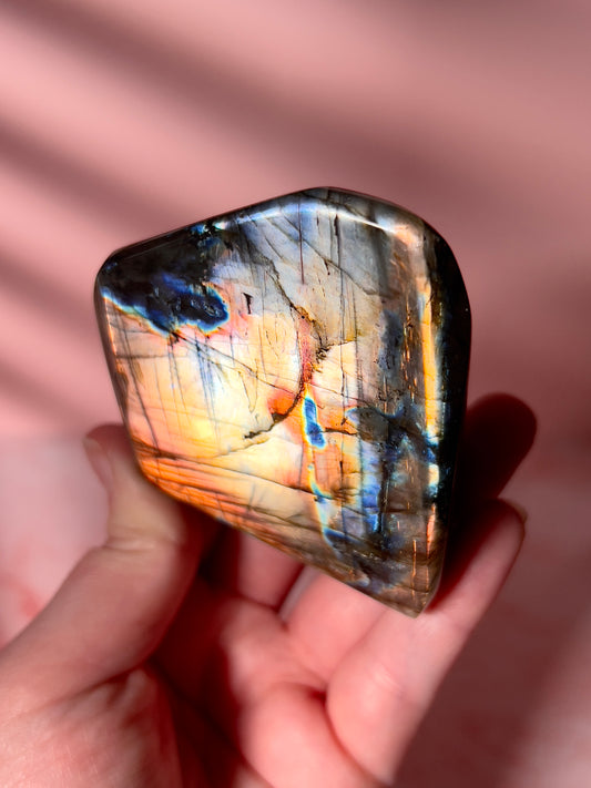 Silvery Orange Labradorite Freeform