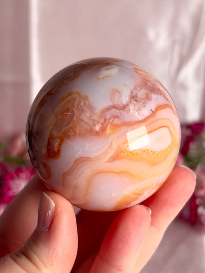 Pink Carnelian and Flower Agate Sphere