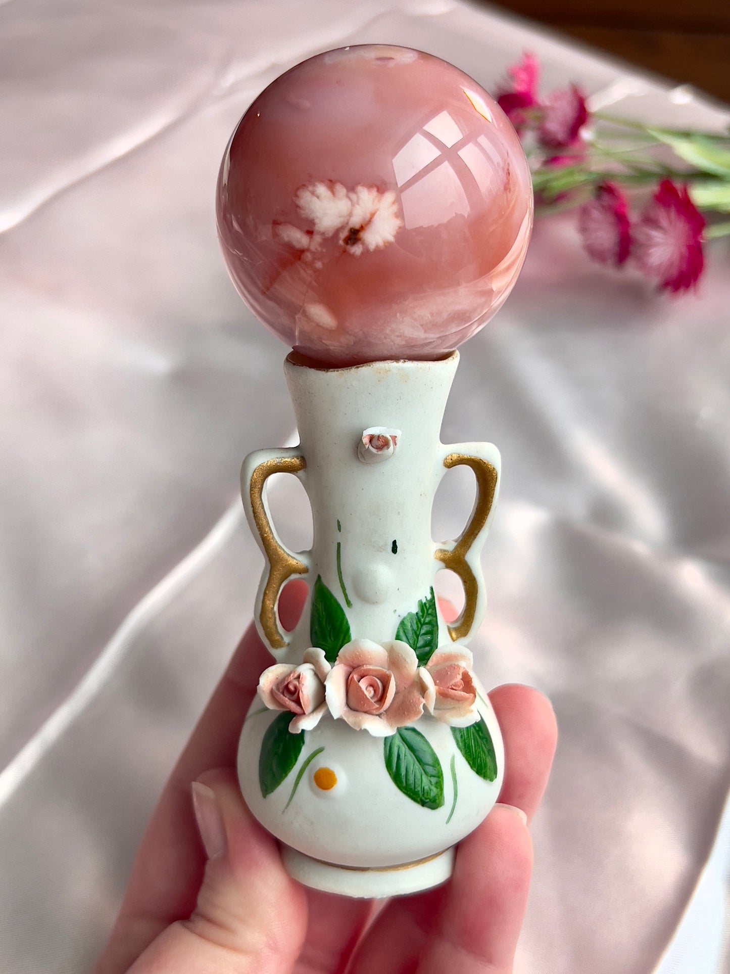 Vintage Porcelain Mini Rose Sphere Holder