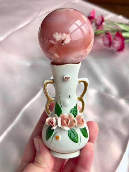 Vintage Porcelain Mini Rose Sphere Holder