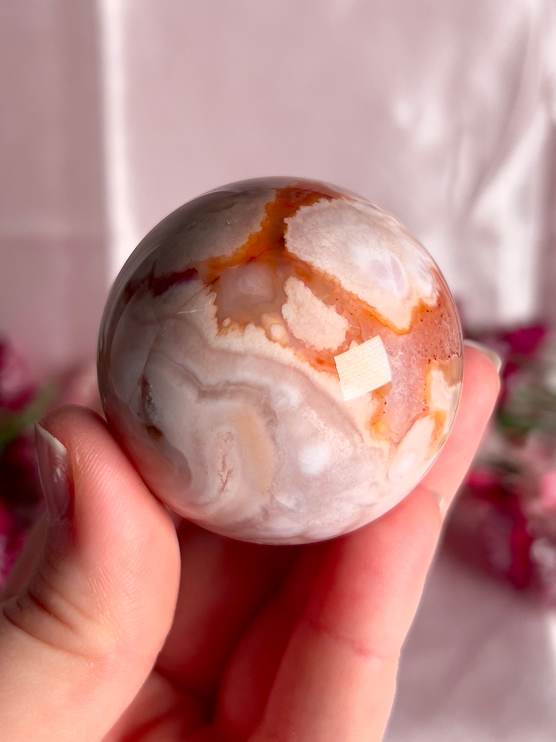 Pink Carnelian and Flower Agate Sphere