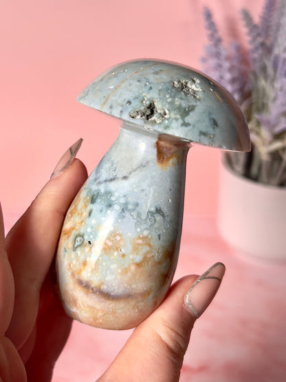 Pastel Blue Sea Jasper Mushroom