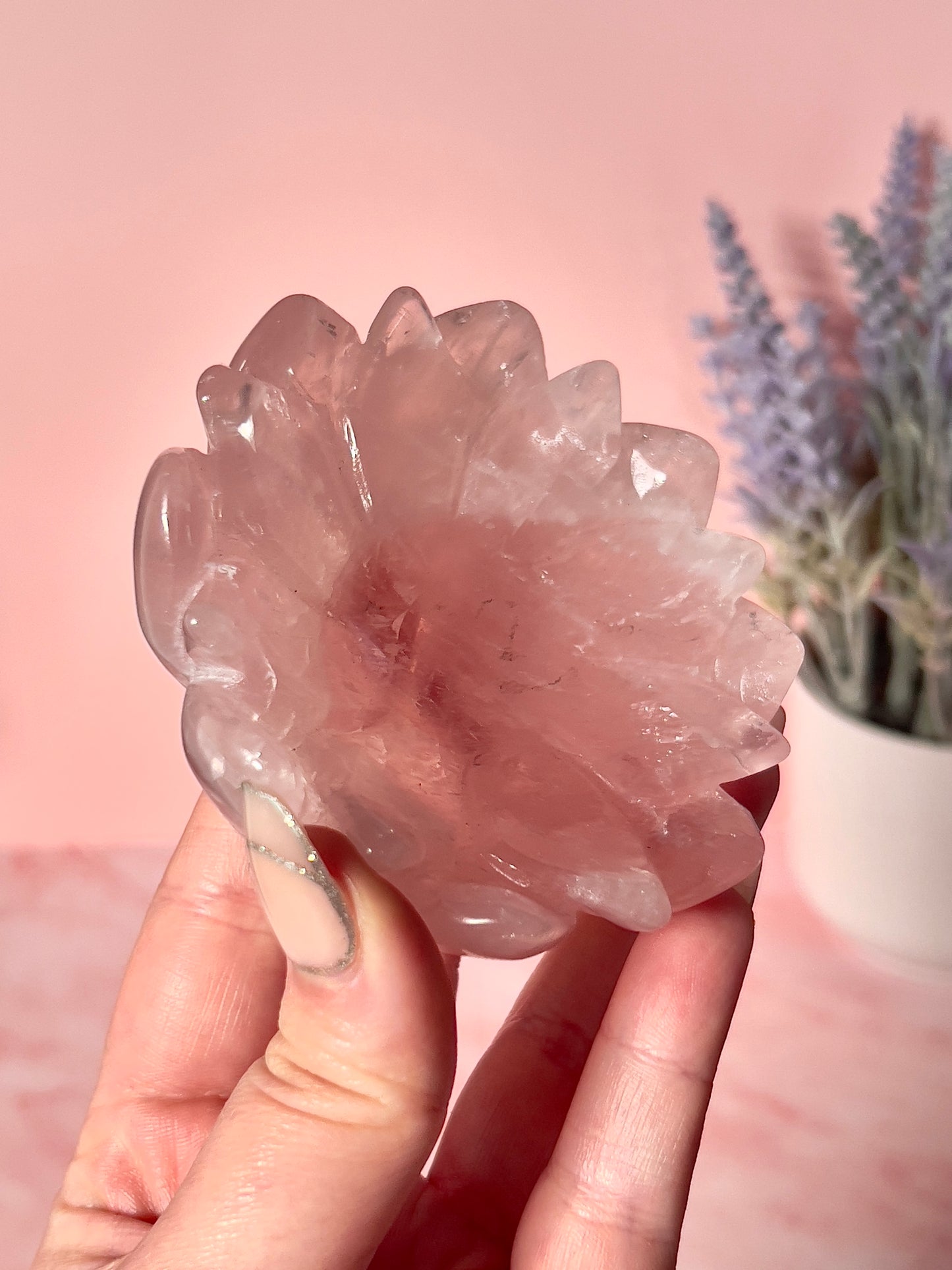 High Quality Lotus Rose Quartz Bowl