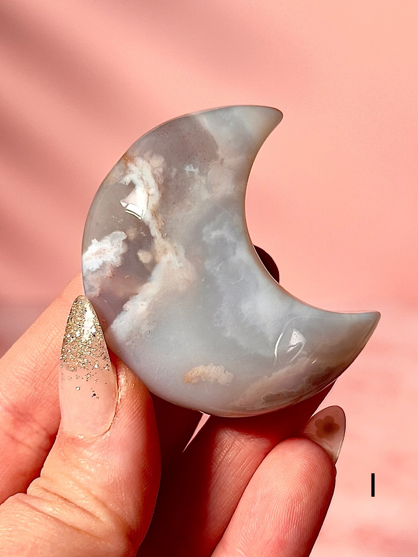 Blue and Pink Flower Agate Moons - Choose Your Own