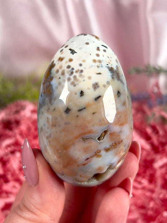 Orbicular Peachy Druzy Jasper Egg