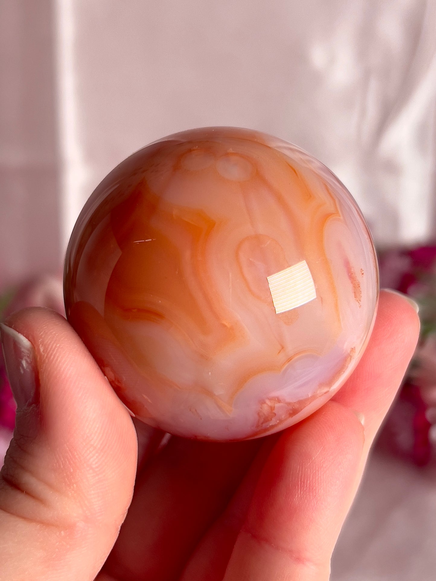 Pink Carnelian and Flower Agate Sphere