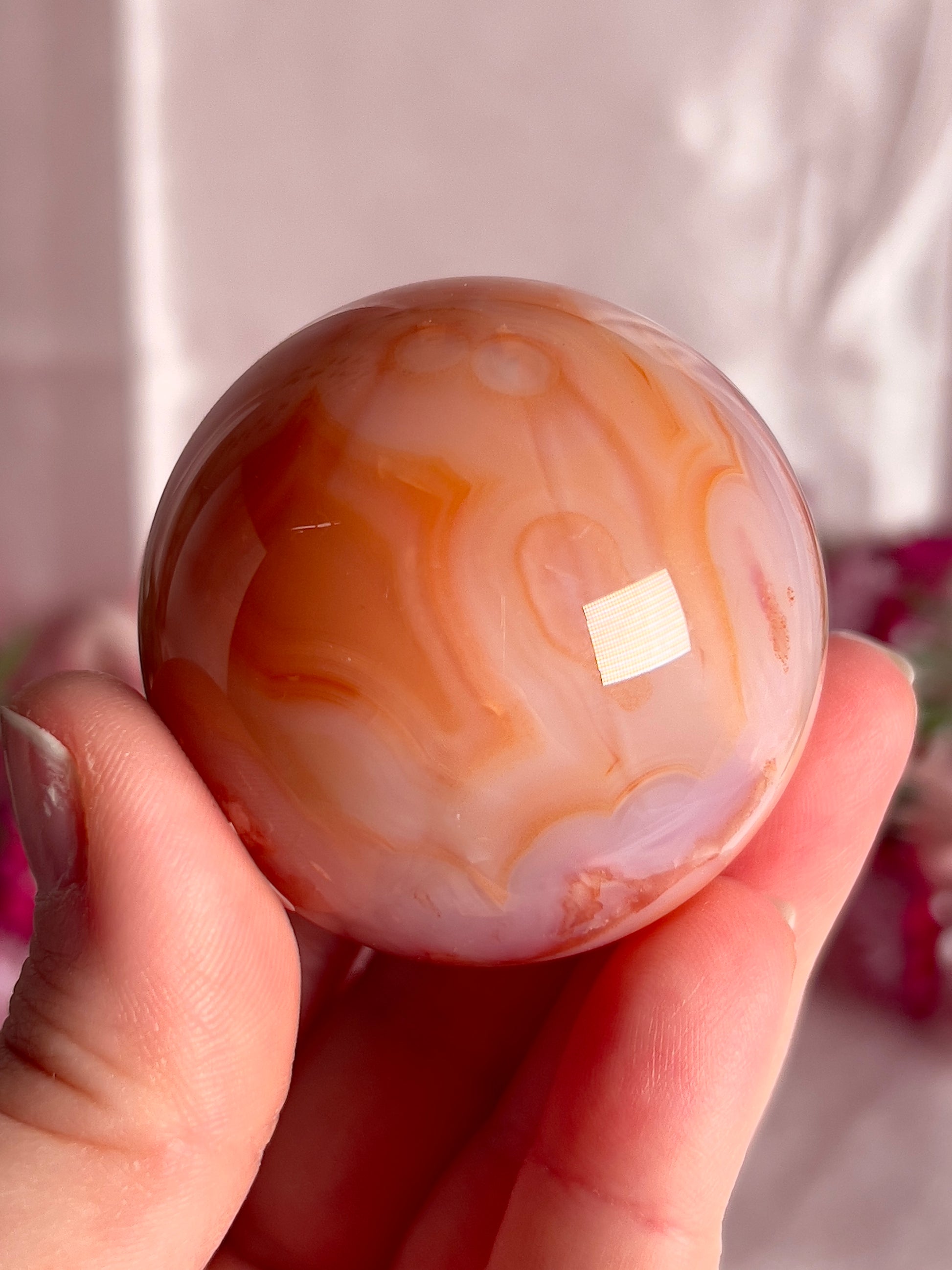 Pink Carnelian and Flower Agate Sphere