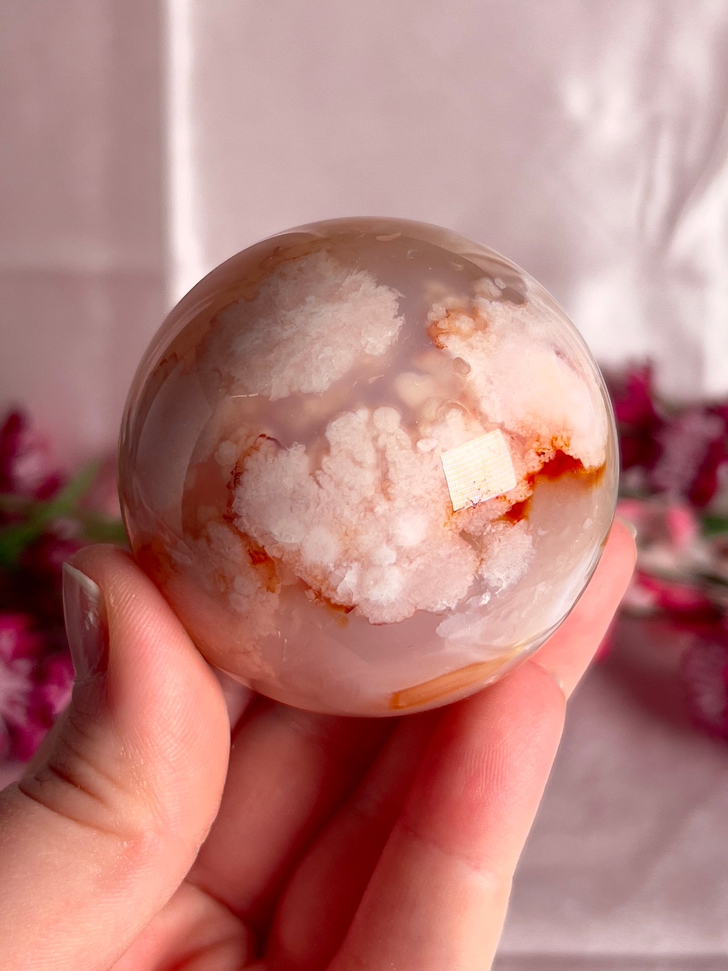 Pink Carnelian and Flower Agate Sphere