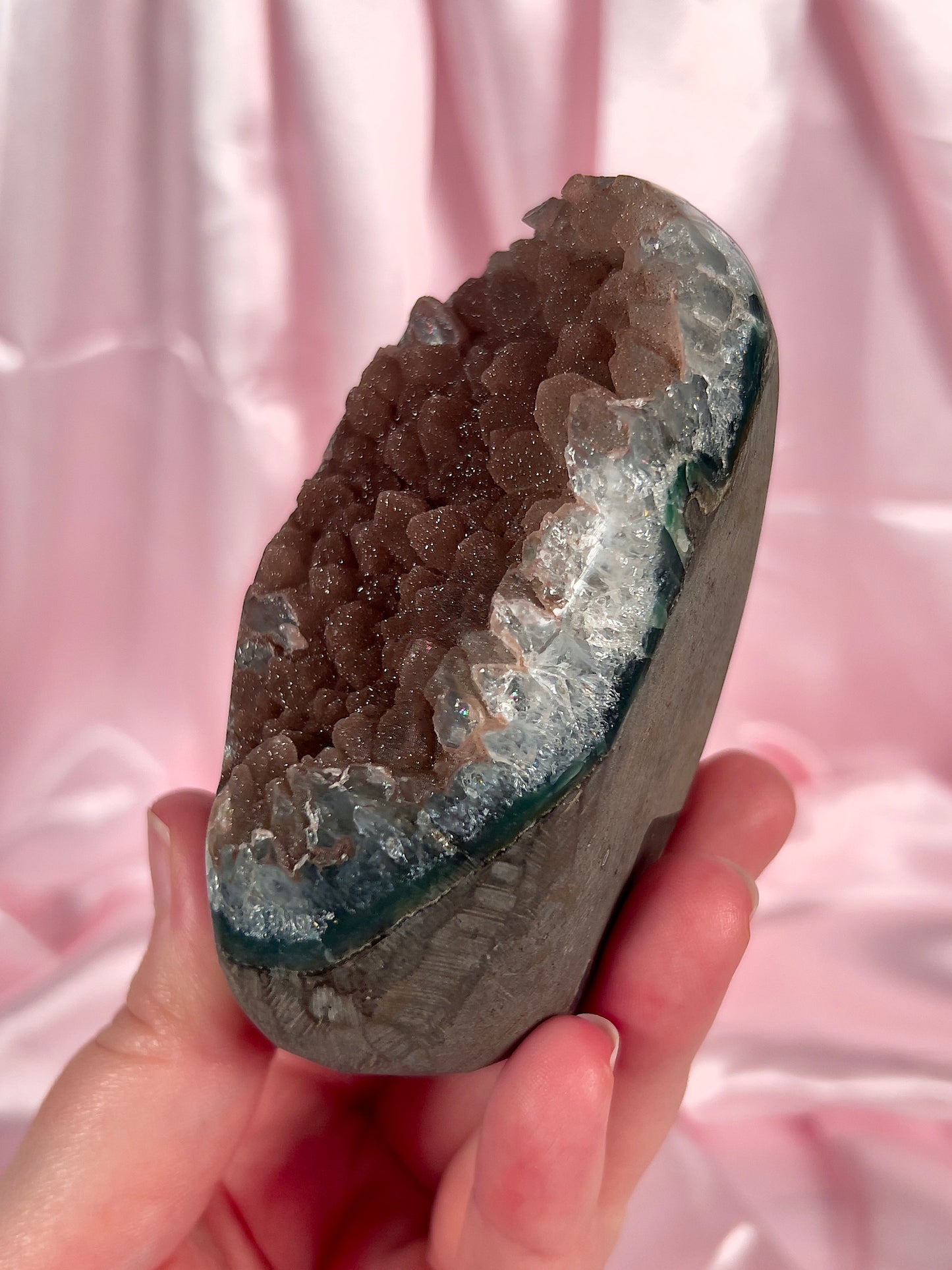 Burgundy Sugar Amethyst Cut-base from Uruguay