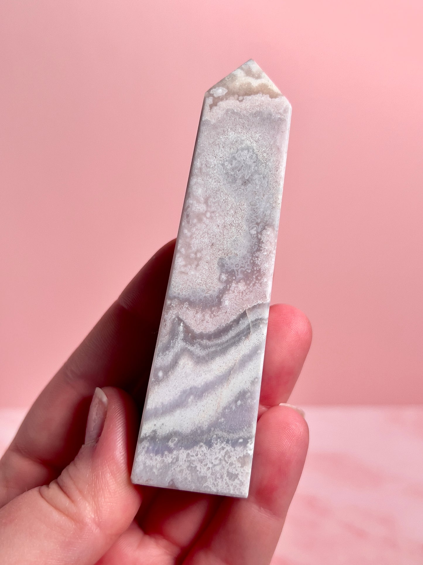 Flower Agate and Pink Amethyst Tower