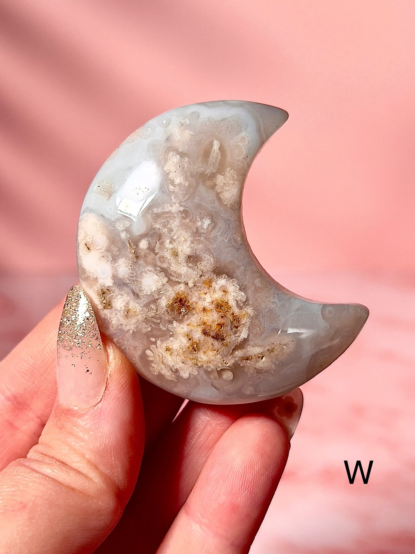 Blue and Pink Flower Agate Moons - Choose Your Own