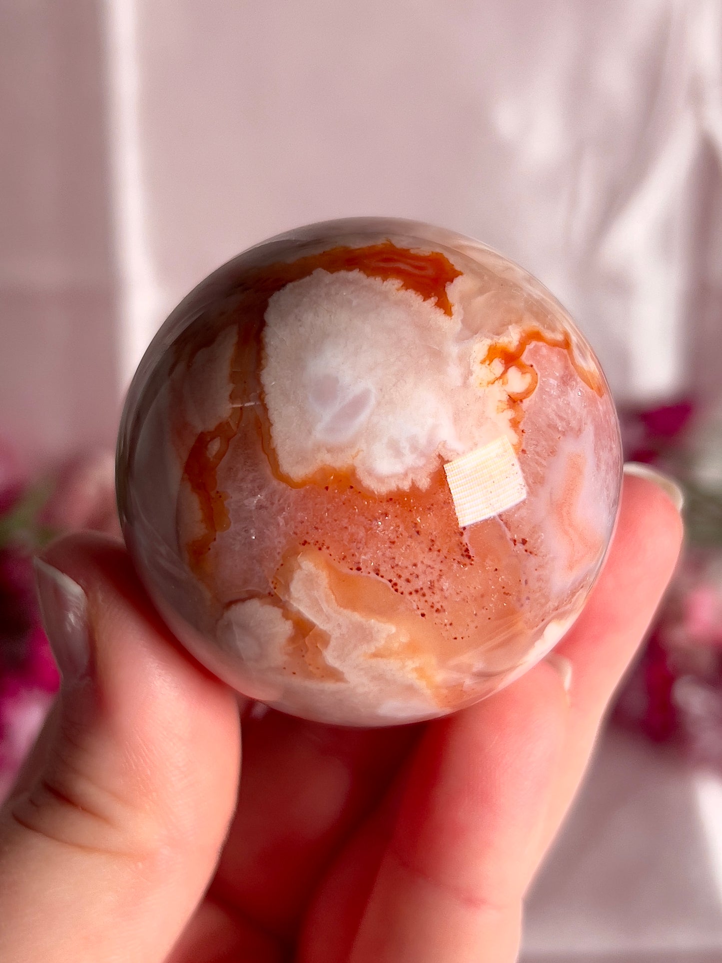 Pink Carnelian and Flower Agate Sphere