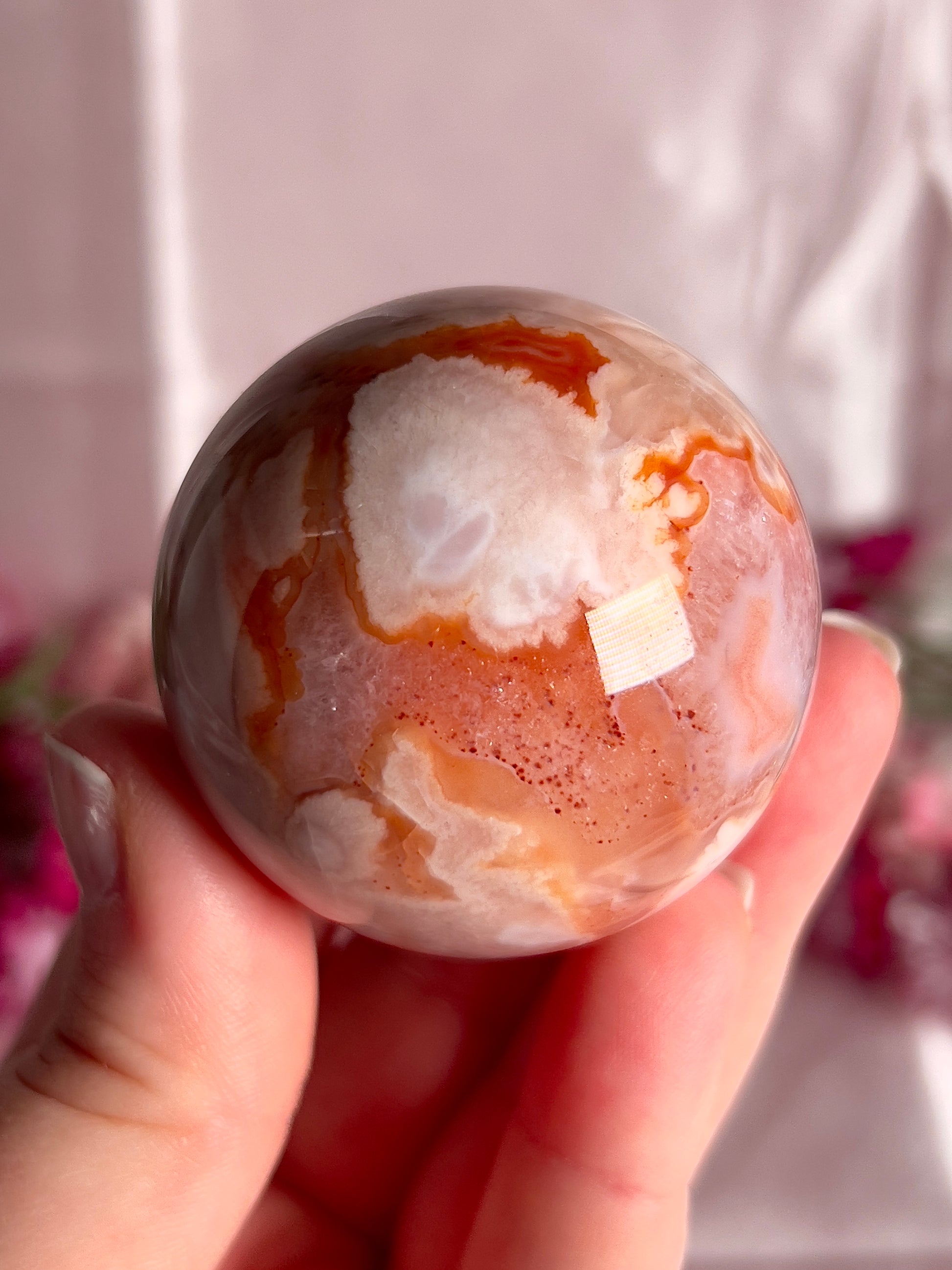 Pink Carnelian and Flower Agate Sphere