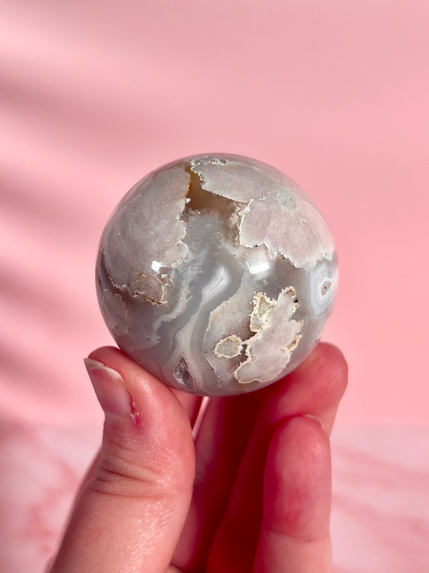 Pastel Pink Flower Agate Sphere