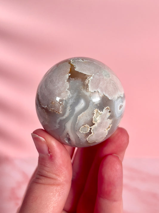 Pastel Pink Flower Agate Sphere