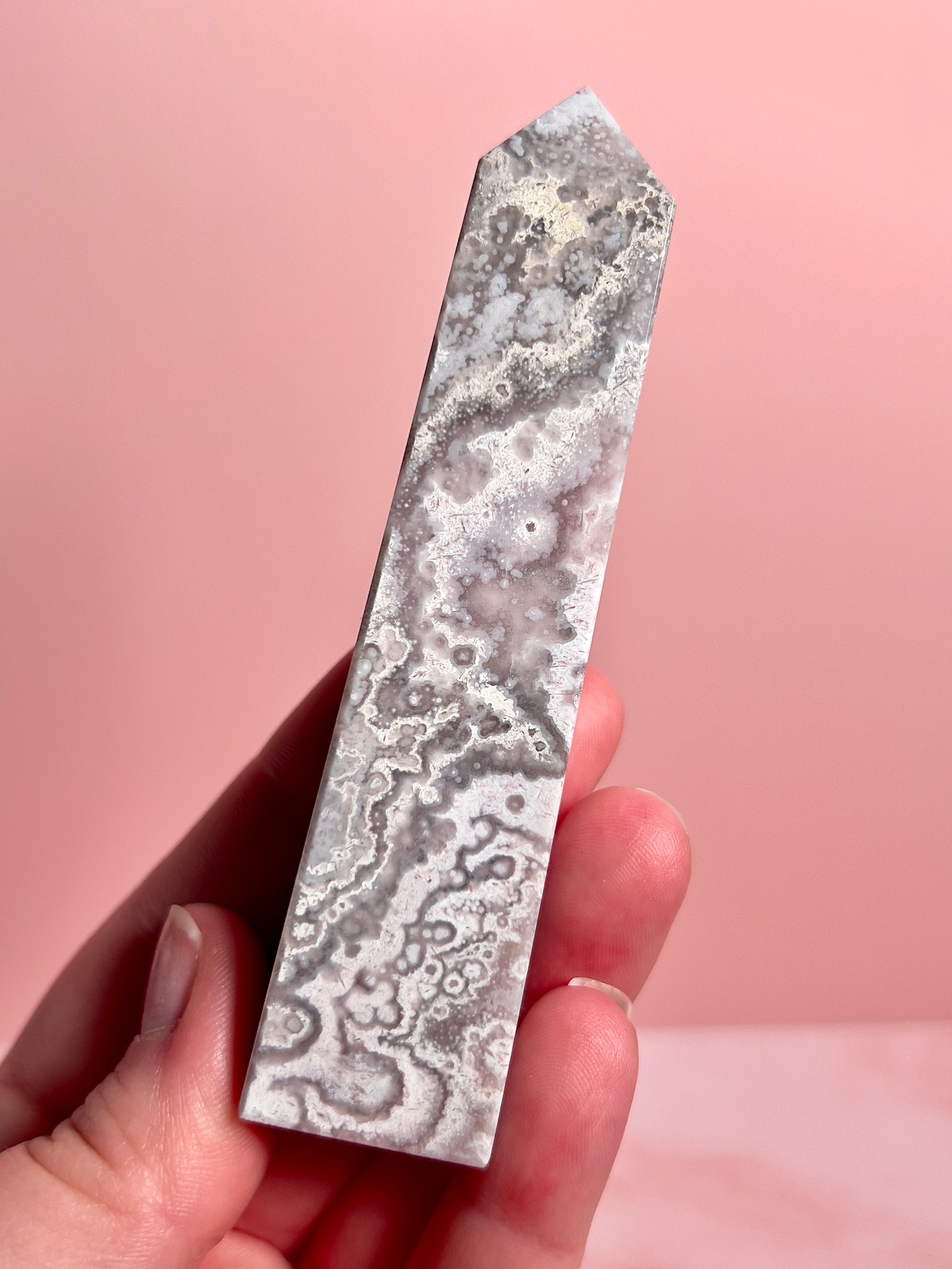 Flower Agate and Pink Amethyst Tower