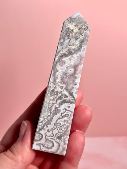 Flower Agate and Pink Amethyst Tower