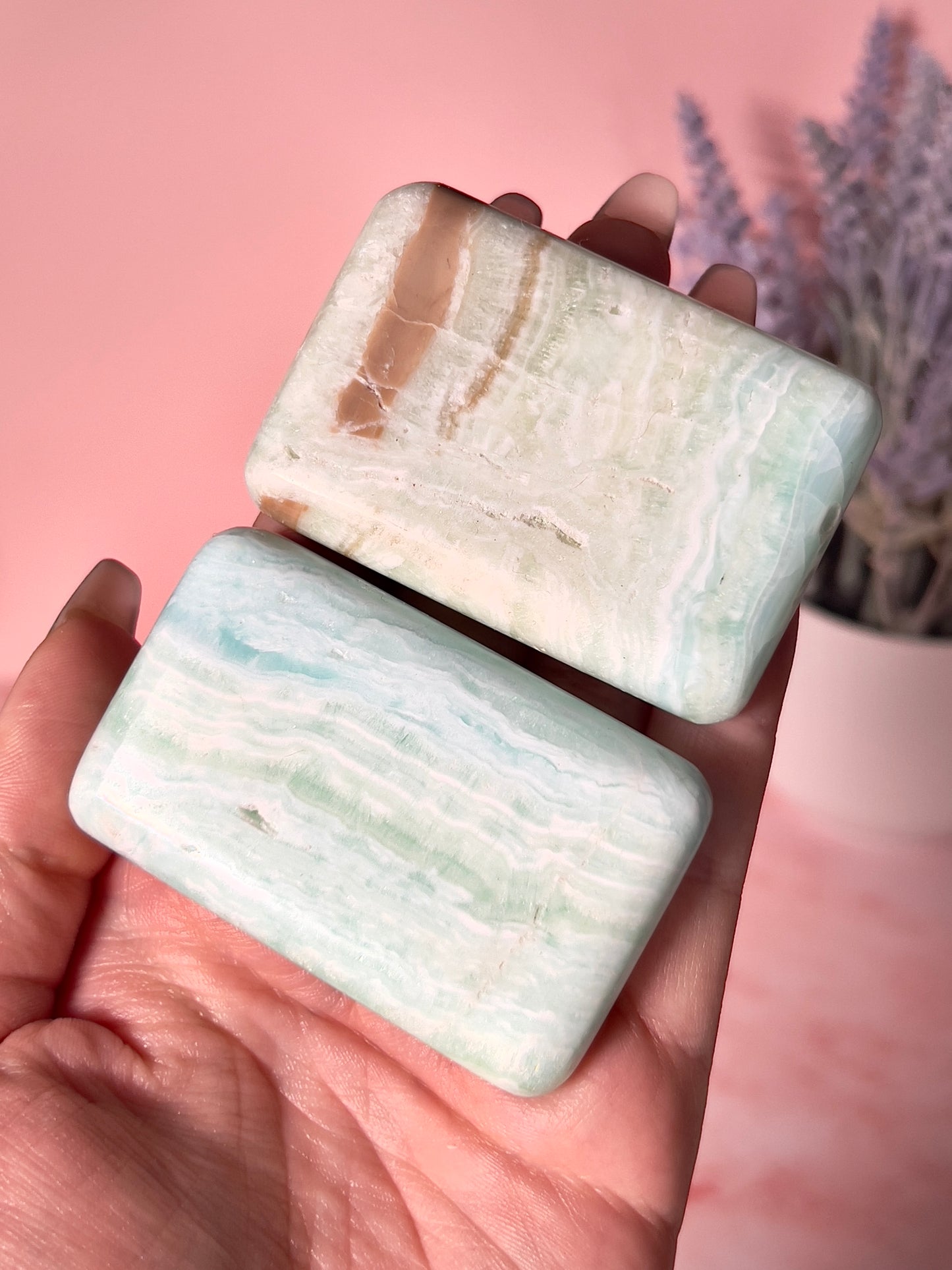 Caribbean Calcite Square Palm Stone - Choose Your Own