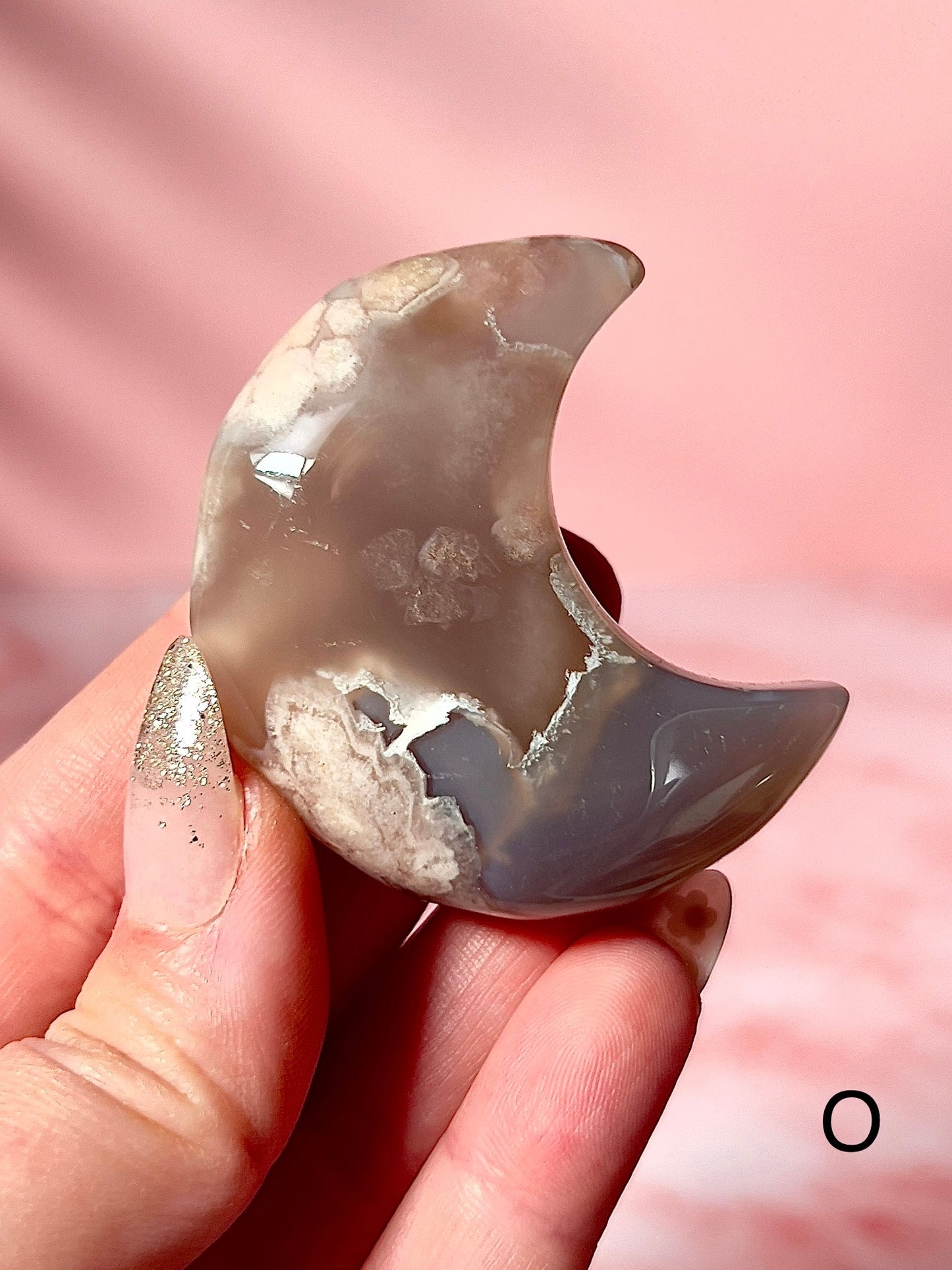 Blue and Pink Flower Agate Moons - Choose Your Own