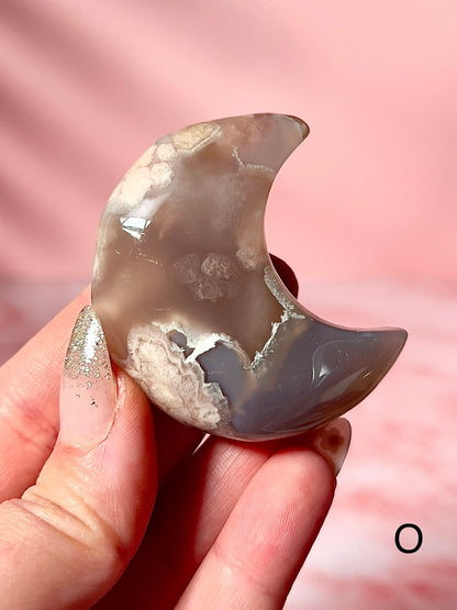 Blue and Pink Flower Agate Moons - Choose Your Own