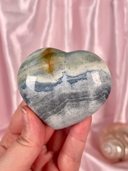 Pastel Blue Sea Jasper Heart
