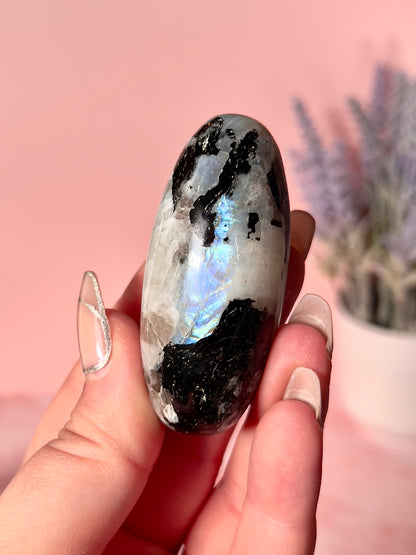 Blue Flash Rainbow Moonstone Shiva Lingam