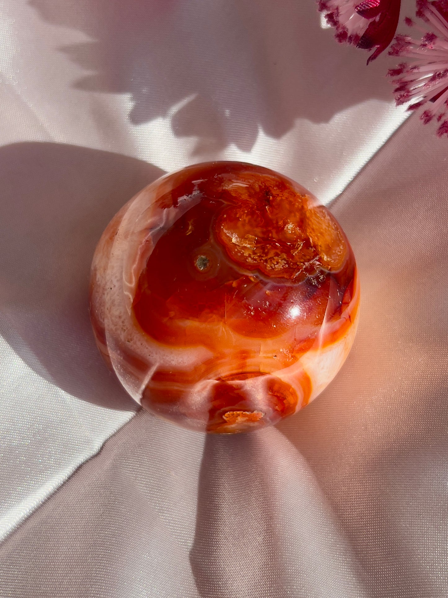 Banded Carnelian Sphere with Quartz