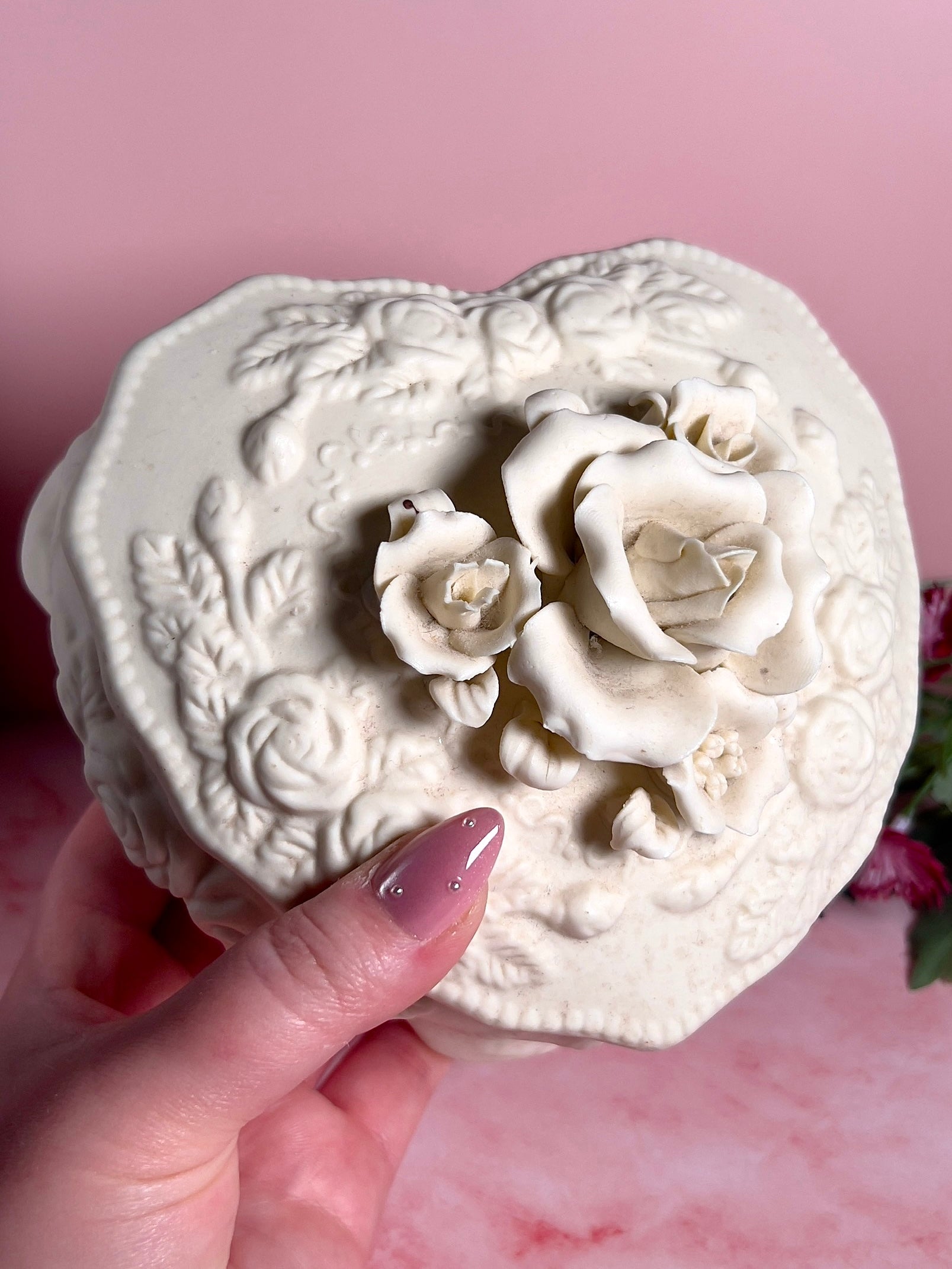 Vintage Porcelain Heart Trinket Box