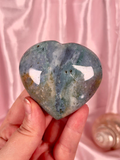 Pastel Blue Sea Jasper Heart