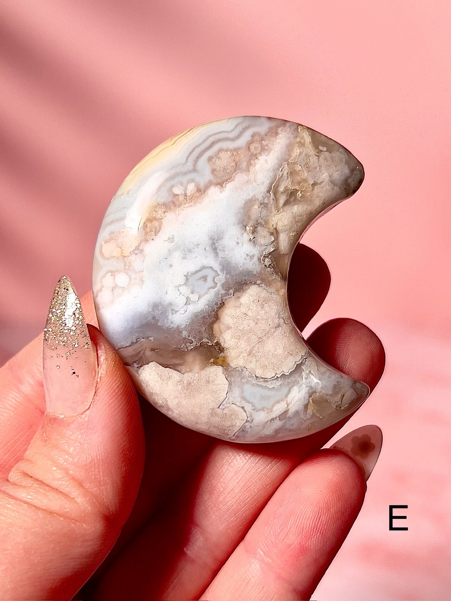 Blue and Pink Flower Agate Moons - Choose Your Own