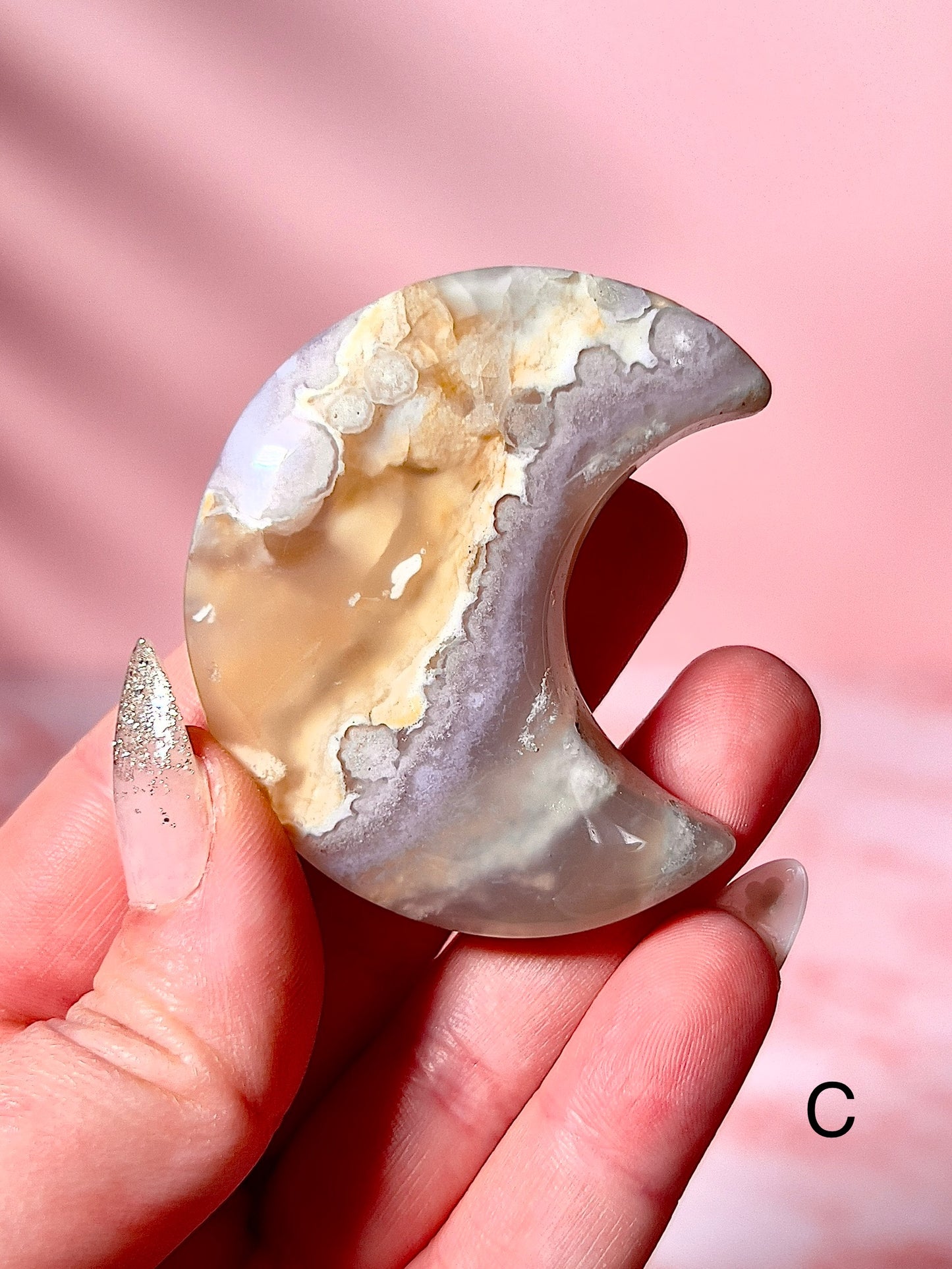 Blue and Pink Flower Agate Moons - Choose Your Own