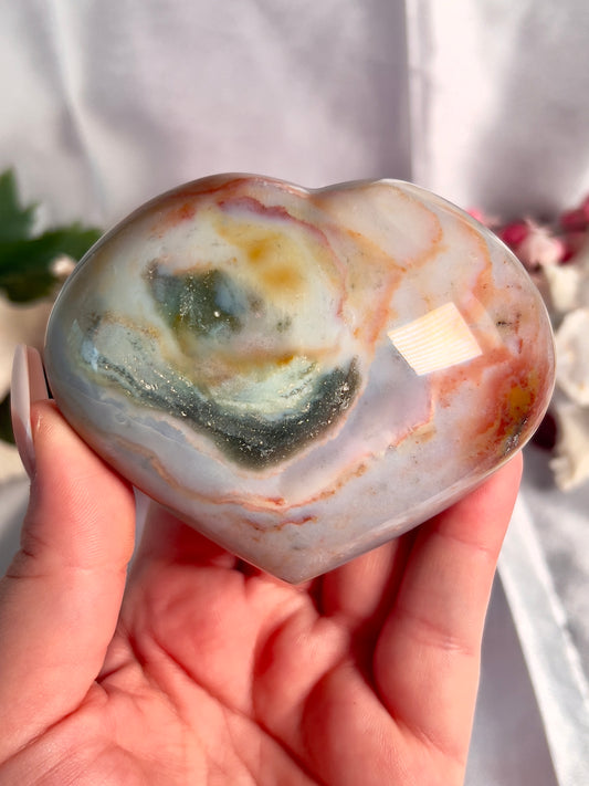 Pastel Rainbow Puffy Sea Jasper Heart
