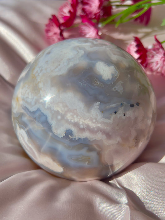 Lavender and Blue Flower Agate Statement Sphere