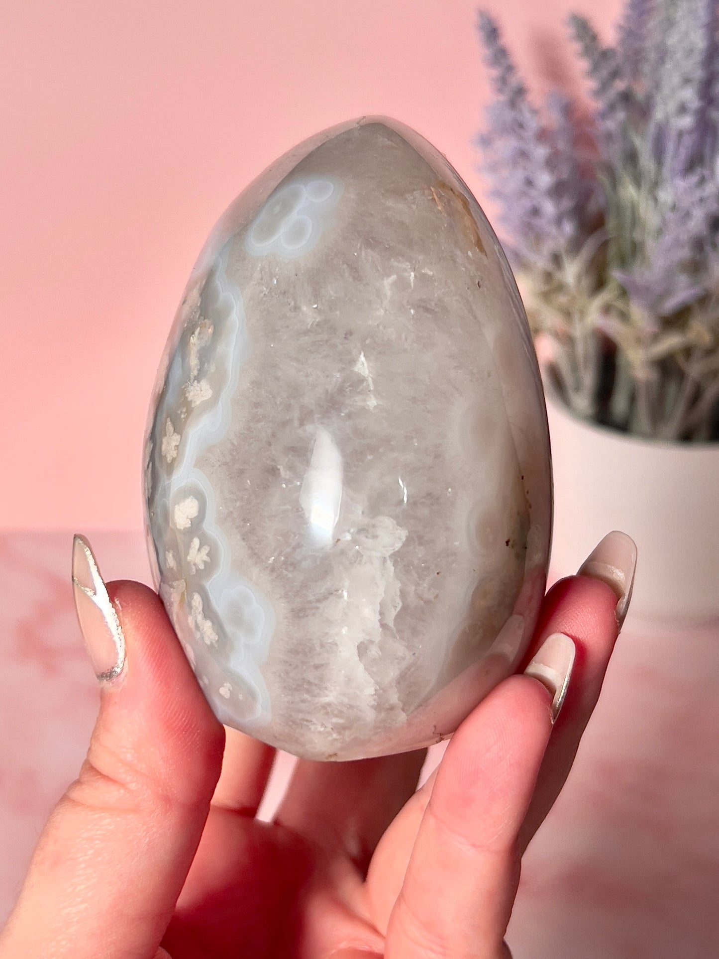 Pastel Blue Flower Agate and Quartz Freeform