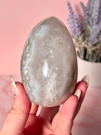 Pastel Blue Flower Agate and Quartz Freeform