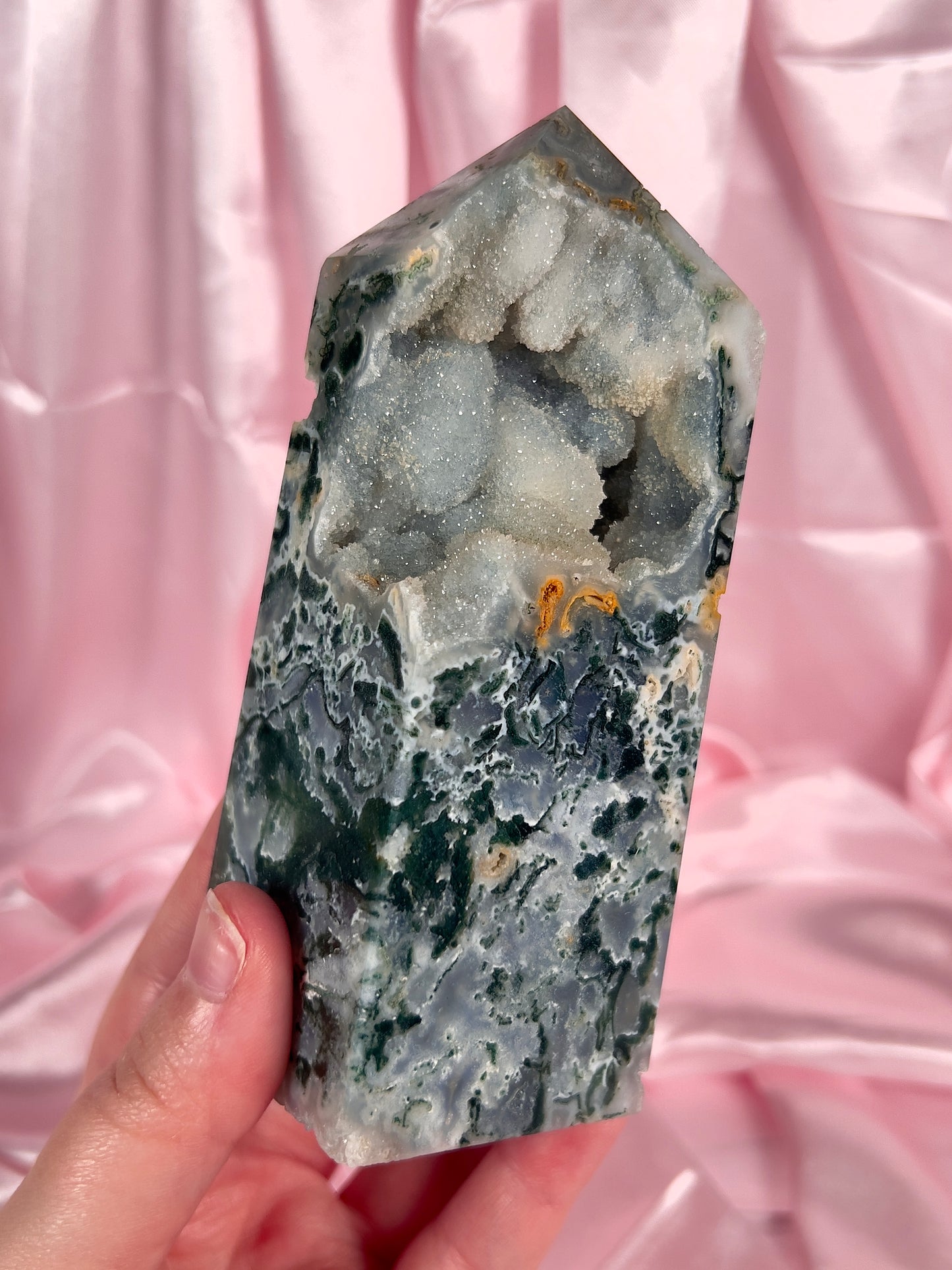Druzy Moss Agate Tower