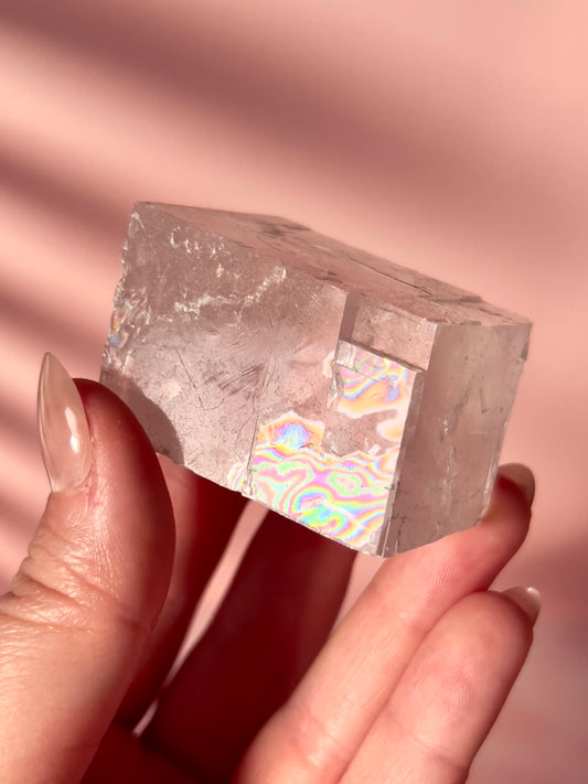 Purple Calcite Geometric Specimen with Rainbows