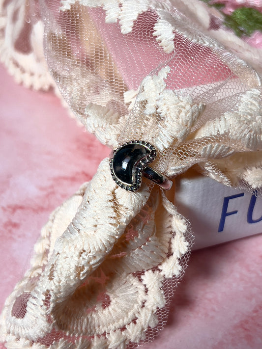 Moss Agate Crescent Moon Ring - Choose Your Size