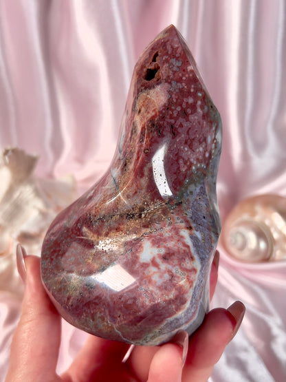 Pastel Reddish Pink and Blue Orby Sea Jasper Flame