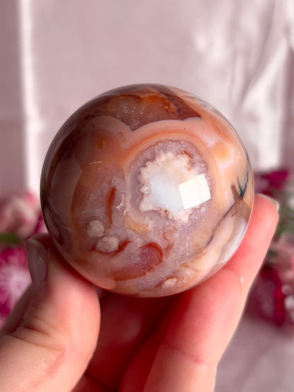 Pink Carnelian and Flower Agate Sphere
