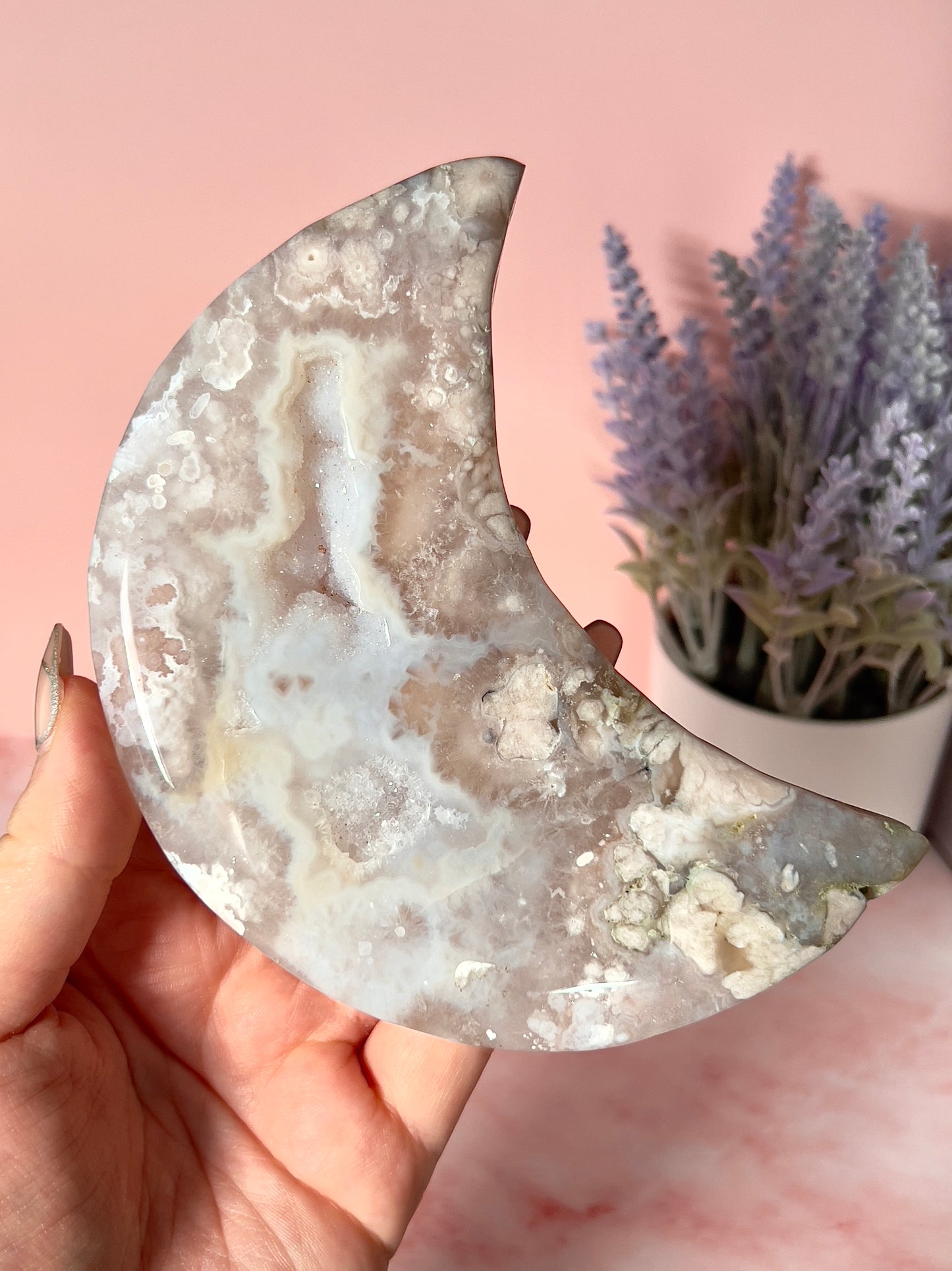 Statement Flower Agate Moon on Stand