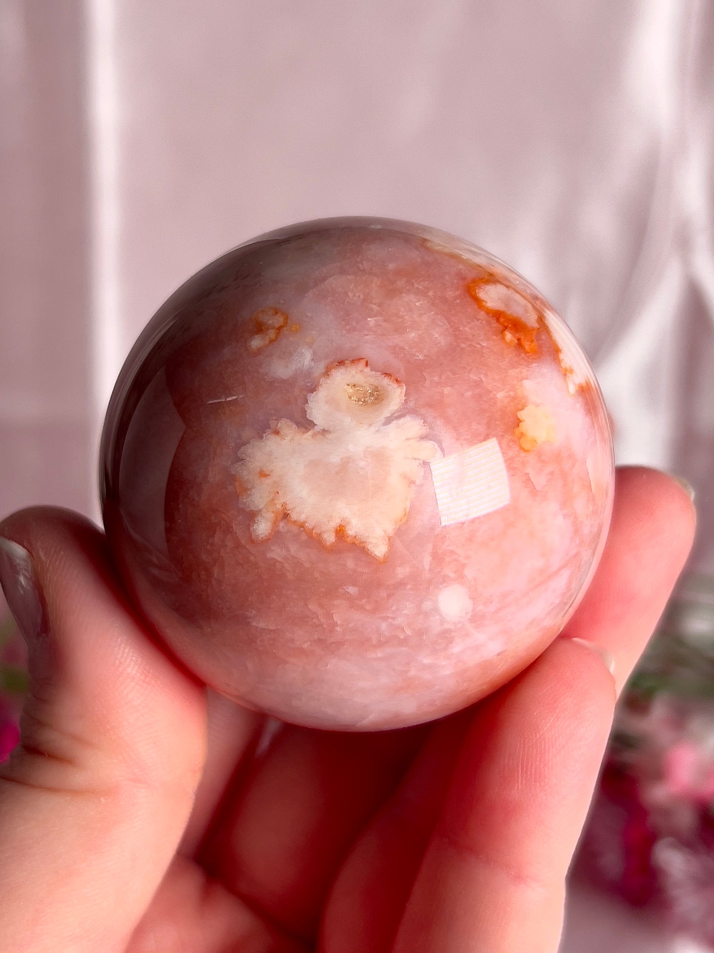 Pink Carnelian and Flower Agate Sphere